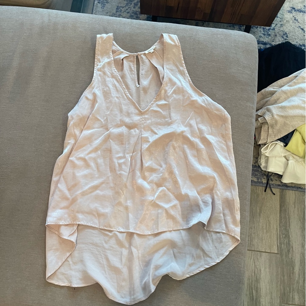Light pink, lightweight satin top high low hem
